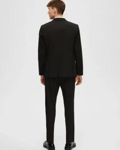 Blazer Selected Homme nero in tela di misto viscosa stretch con chiusura monopetto