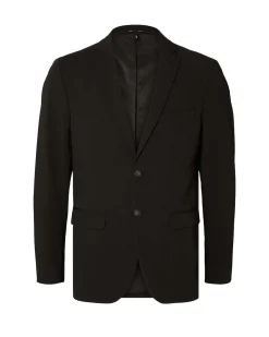 Blazer Selected Homme nero in tela di misto viscosa stretch con chiusura monopetto