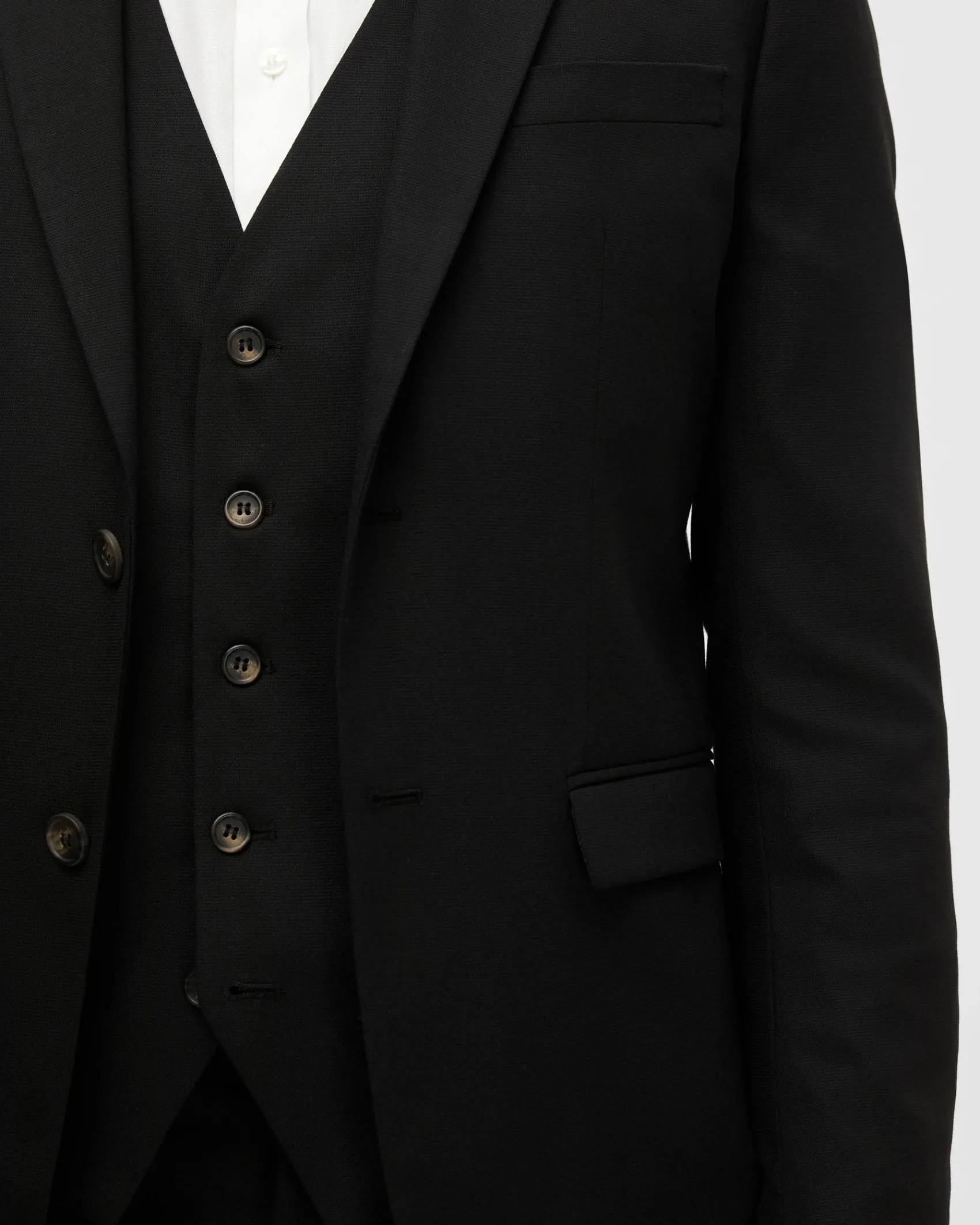 Blazer Selected Homme nero in tessuto armaturato di misto lana stretch con chiusura monopetto