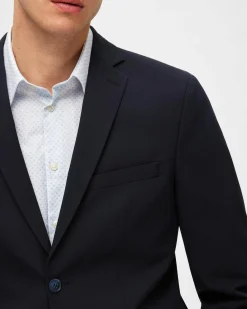 Blazer Selected Homme nero in tela di misto viscosa stretch con chiusura monopetto