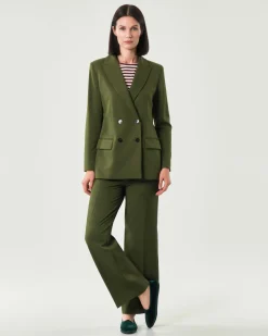 Blazer verde bosco doppiopetto Emme Marella in tessuto diagonale stretch con scollo a rever