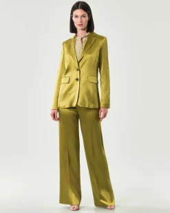 Blazer verde oliva Emme Marella in raso di misto viscosa con scollo a rever