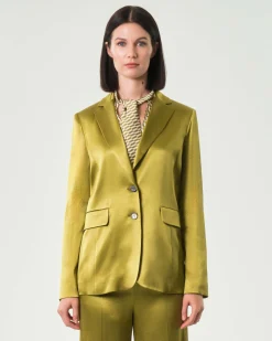 Blazer verde oliva Emme Marella in raso di misto viscosa con scollo a rever