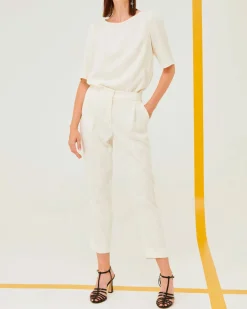Blusa bianca in crêpe envers satin dalla linea svasata con spacchetti laterali Marella ART.365
