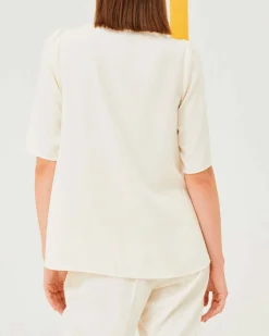 Blusa bianca in crêpe envers satin dalla linea svasata con spacchetti laterali Marella ART.365