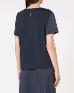 Blusa blu in raso con retro in misto viscosa Weekend Max Mara con maniche corte