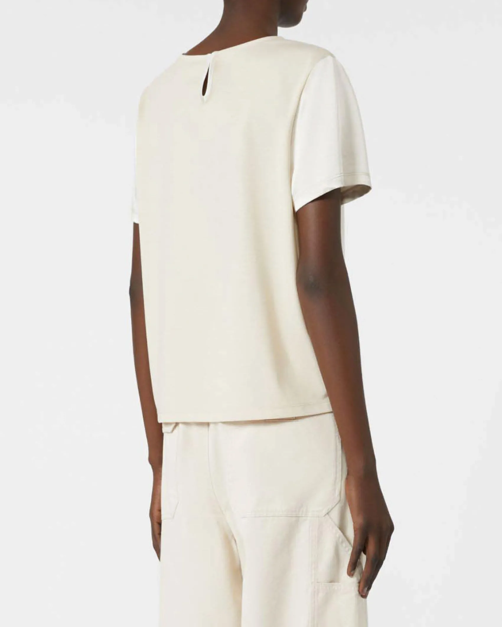 Blusa color avorio in raso con retro in misto viscosa Weekend Max Mara con maniche corte