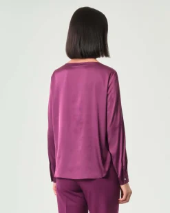 Blusa color ciclamino Emme Marella in satin stretch con scollo ampio tondo
