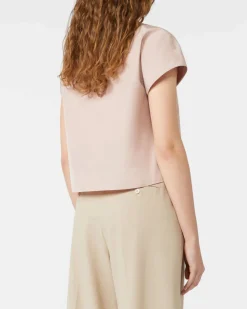 Blusa color moca Weekend Max Mara in taffertà di misto cotone con maniche corte