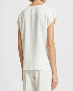 Blusa in crêpe envers satin bianca con maniche ad aletta e scollo a V Marella ART.365