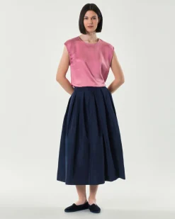 Blusa rosa antico in tessuto effetto raso con maniche ad aletta