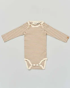 Body Lil'Atelier a righe avorio e noce a maniche lunghe