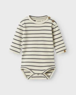 Body Lil'Atelier a righe avorio e grigio a maniche lunghe