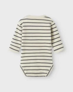 Body Lil'Atelier a righe avorio e grigio a maniche lunghe