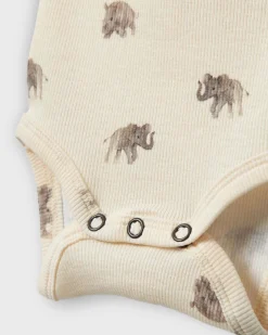 Body Lil'Atelier avorio in cotone stretch a maniche lunghe con fantasia safari all-over