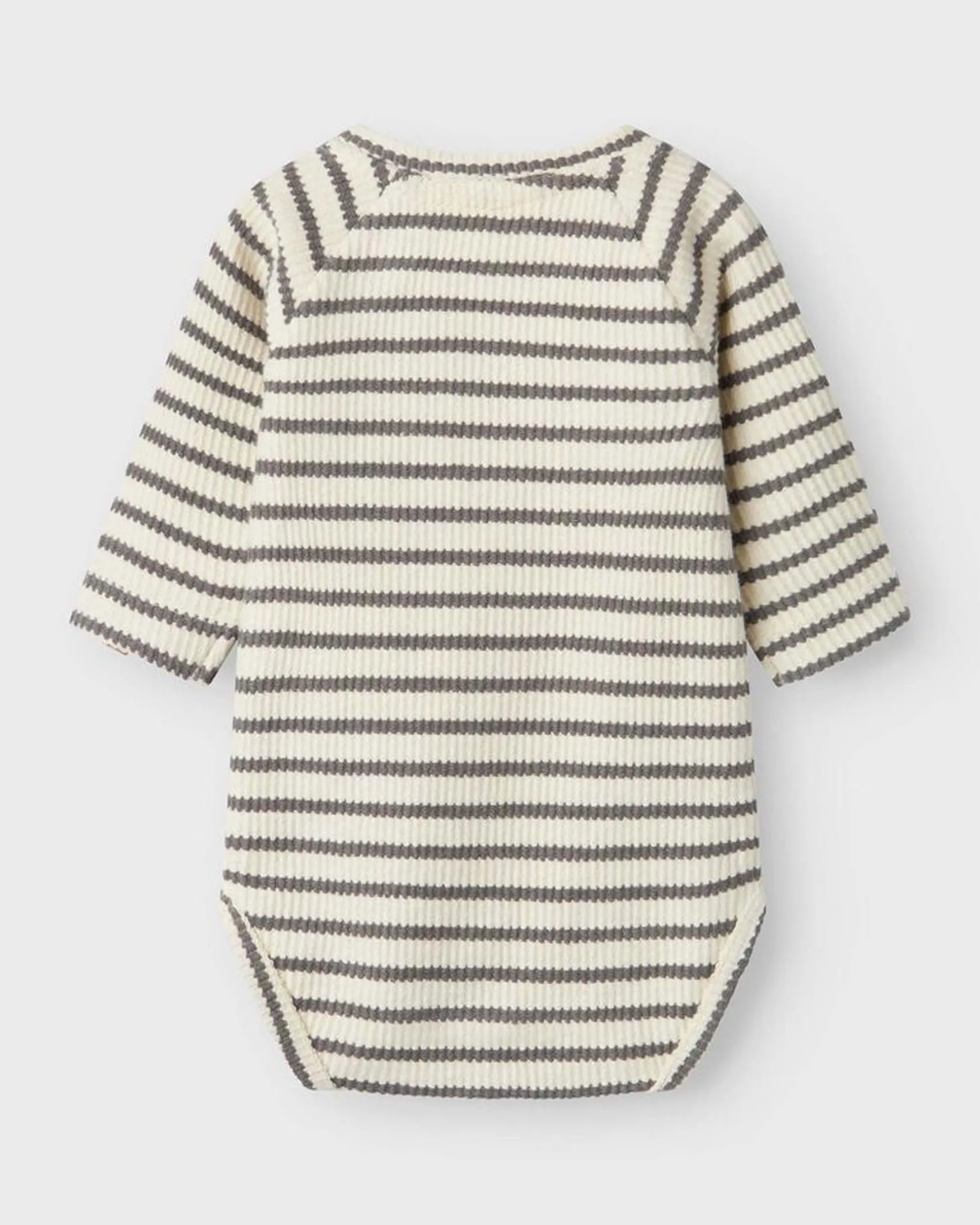 Body Lil'Atelier color panna a righe grigie in puro cotone a maniche lunghe