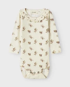 Body Lil'Atelier color panna in cotone stretch a maniche lunghe con stampa floreale