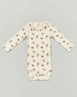 Body Lil'Atelier color panna in cotone stretch a maniche lunghe con stampa floreale