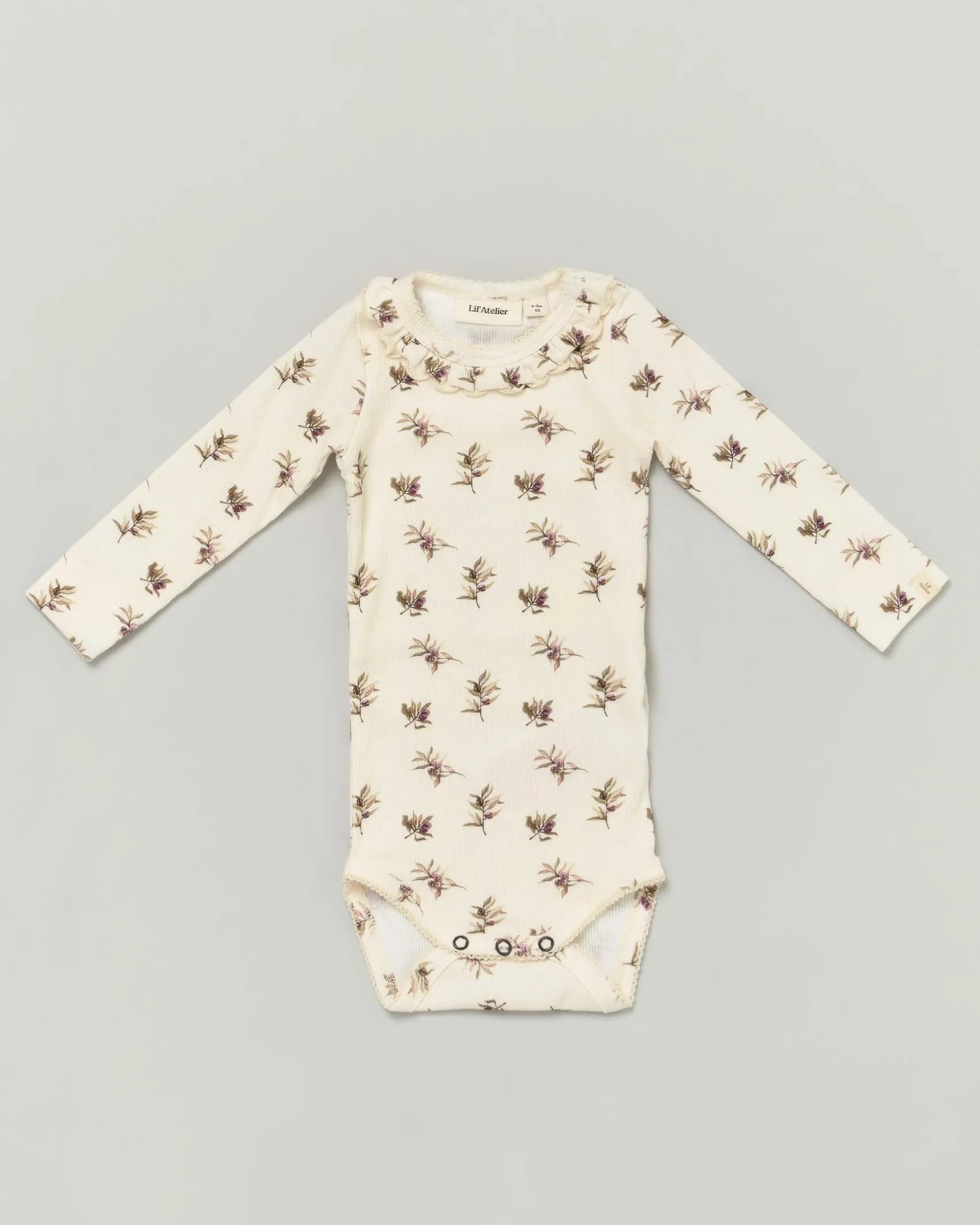 Body Lil'Atelier color panna in cotone stretch a maniche lunghe con stampa floreale