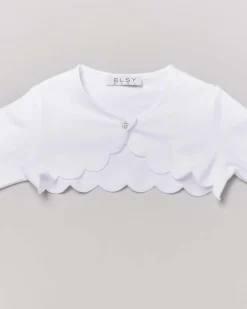 Bolero bianco in jersey con profili stondati e bottoncino gioiello 3-4 anni