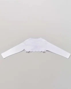 Bolero bianco in jersey con profili stondati e bottoncino gioiello 3-4 anni