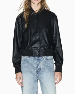 Bomber Armani Exchange nero in similpelle con dettagli in maglia