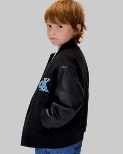 Bomber Calvin Klein nero stile college con logo monogram azzurro