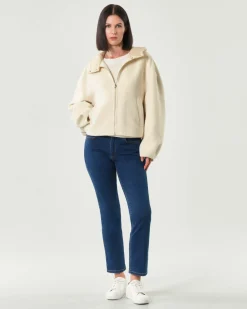 Bomber color burro Emme Marella in panno doulble di misto viscosa con cappuccio imbottito in nylon