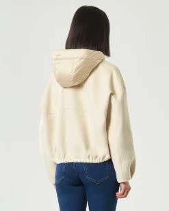 Bomber color burro Emme Marella in panno doulble di misto viscosa con cappuccio imbottito in nylon