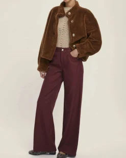 Bomber color cuoio reversibile Emme Marella in tessuto effetto teddy con elastico inserito al fondo