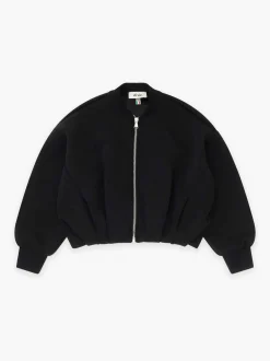 Bomber oversize Dixie nero in scuba a maniche lunghe