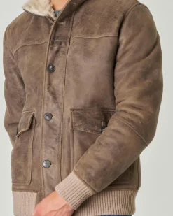 Bomber Volfagli color taupe in montone con fodera in teddy