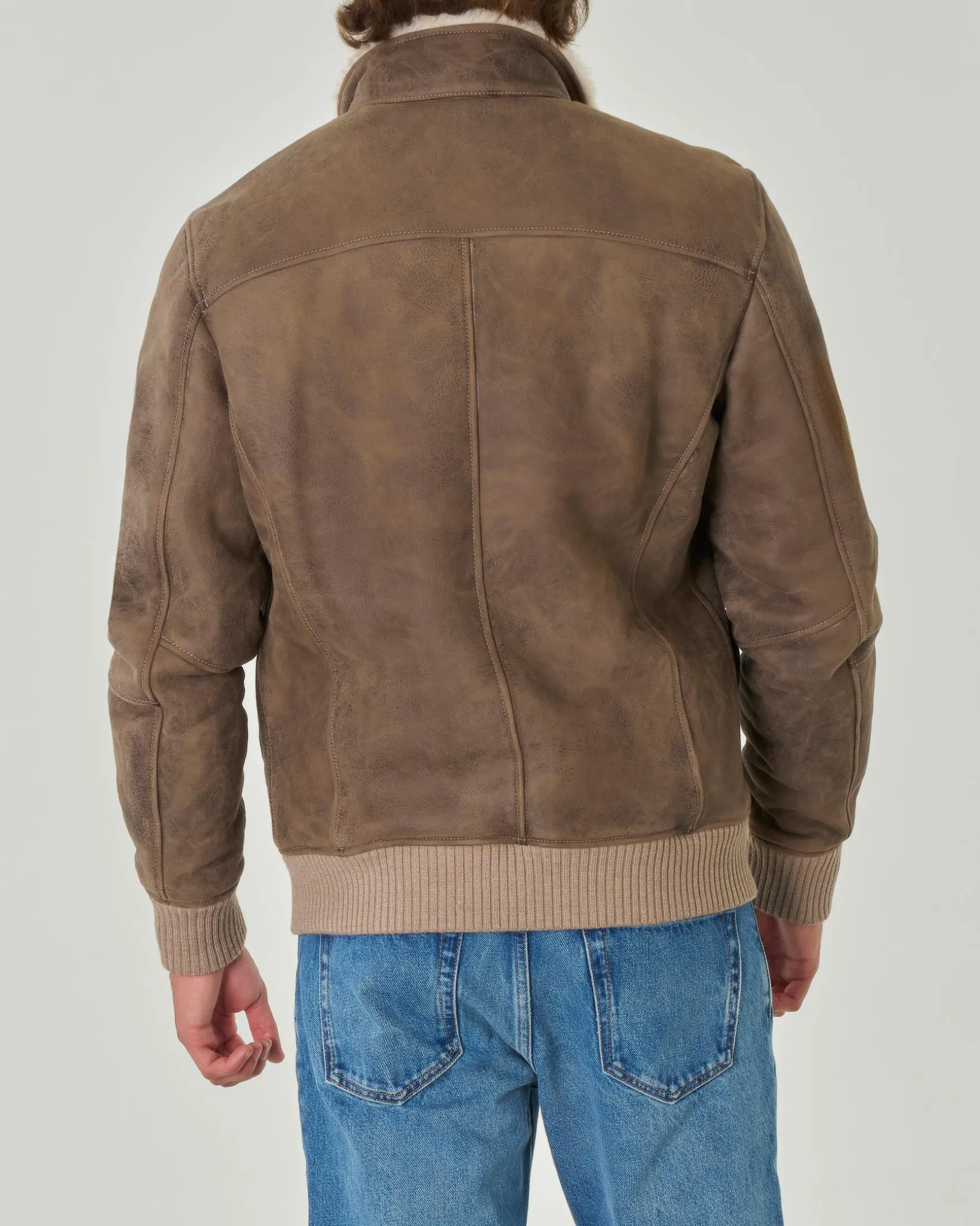 Bomber Volfagli color taupe in montone con fodera in teddy