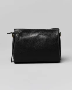 Borsa a busta nera in pelle martellata con spallaccio intrecciato e tracolla più lunga removibile