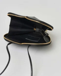 Borsa a cuore nera in pelle liscia con tracolla regolabile e doppia cerniera