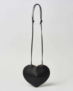 Borsa a cuore nera in pelle liscia con tracolla regolabile e doppia cerniera