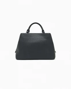 Borsa a mano Armani Exchange nera in similpelle effetto martellato con tasca frontale e tracolla in tessuto con scritta logo