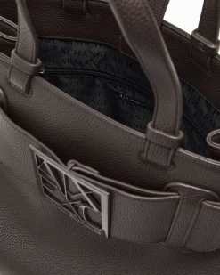 Borsa a mano Armani Exchange marrone in similpelle con logo in rilievo