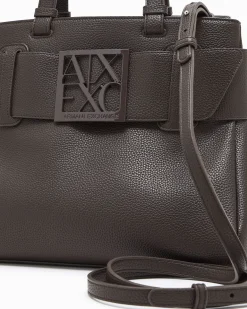 Borsa a mano Armani Exchange marrone in similpelle con logo in rilievo