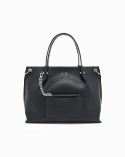Borsa a mano Armani Exchange nera in similpelle con pochette abbinata con catena staccabile