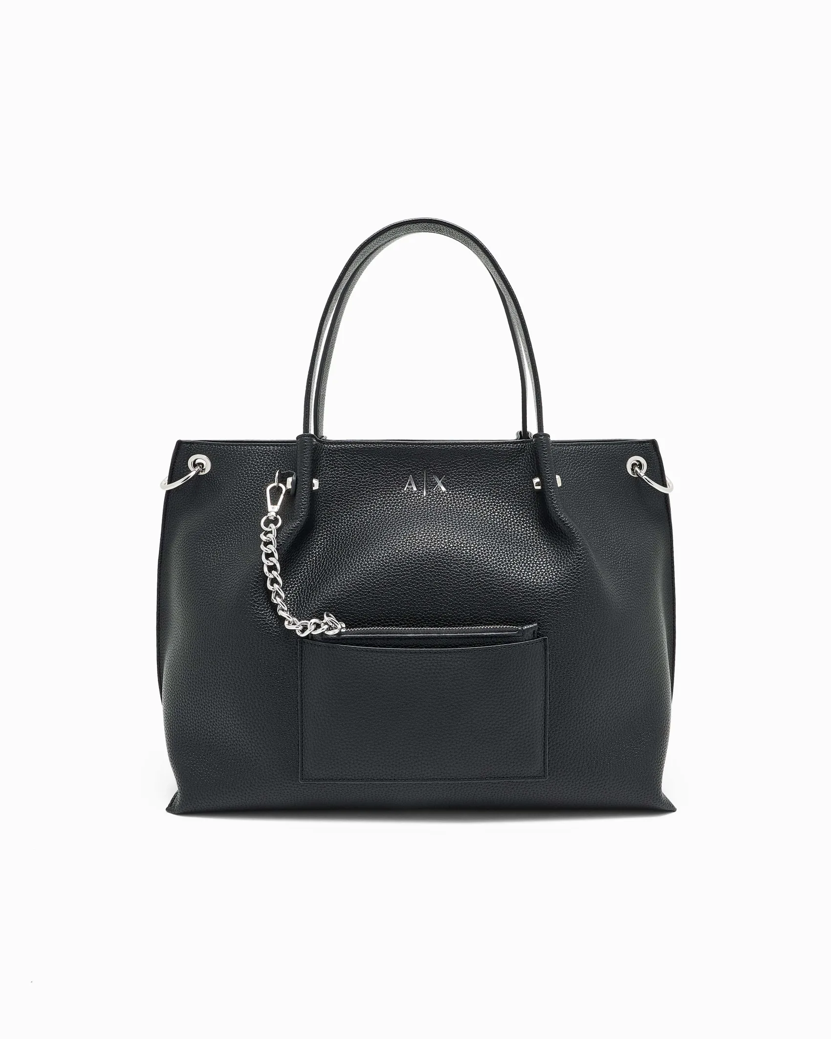 Borsa a mano Armani Exchange nera in similpelle con pochette abbinata con catena staccabile