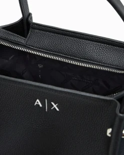 Borsa a mano Armani Exchange nera in similpelle con pochette abbinata con catena staccabile