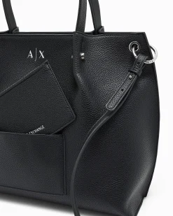 Borsa a mano Armani Exchange nera in similpelle con pochette abbinata con catena staccabile