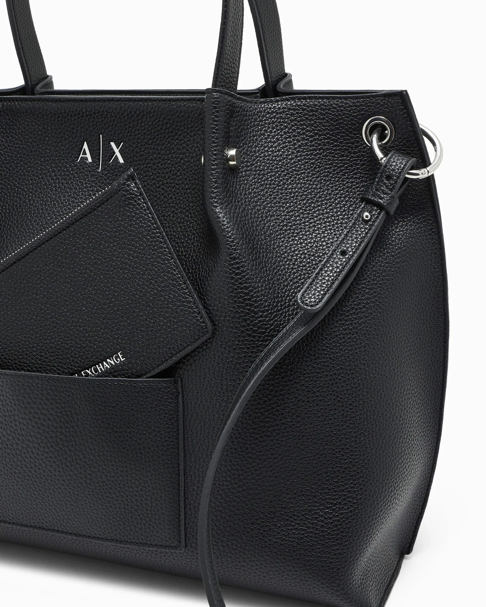 Borsa a mano Armani Exchange nera in similpelle con pochette abbinata con catena staccabile