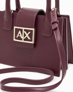 Borsa a mano Armani Exchange bordeaux in similpelle con logo in rilievo