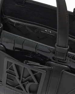 Borsa a mano Armani Exchange nera effetto coccodrillo in similpelle in rilievo