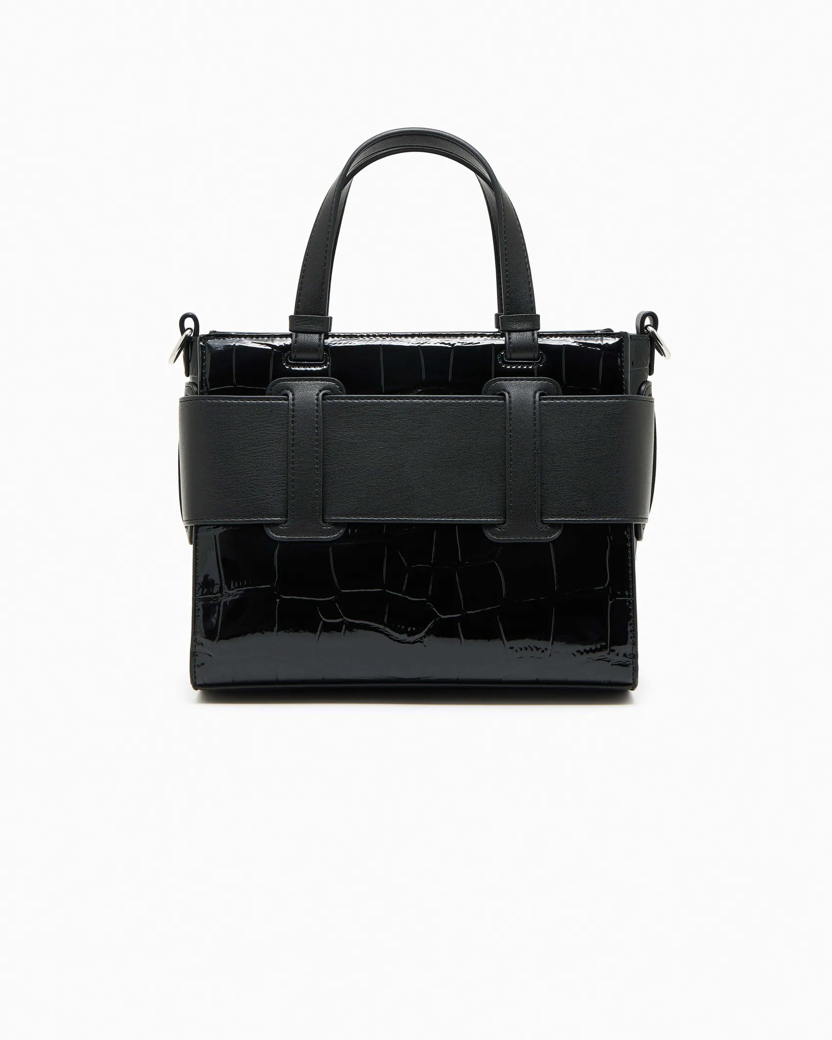 Borsa a mano Armani Exchange nera effetto coccodrillo in similpelle in rilievo