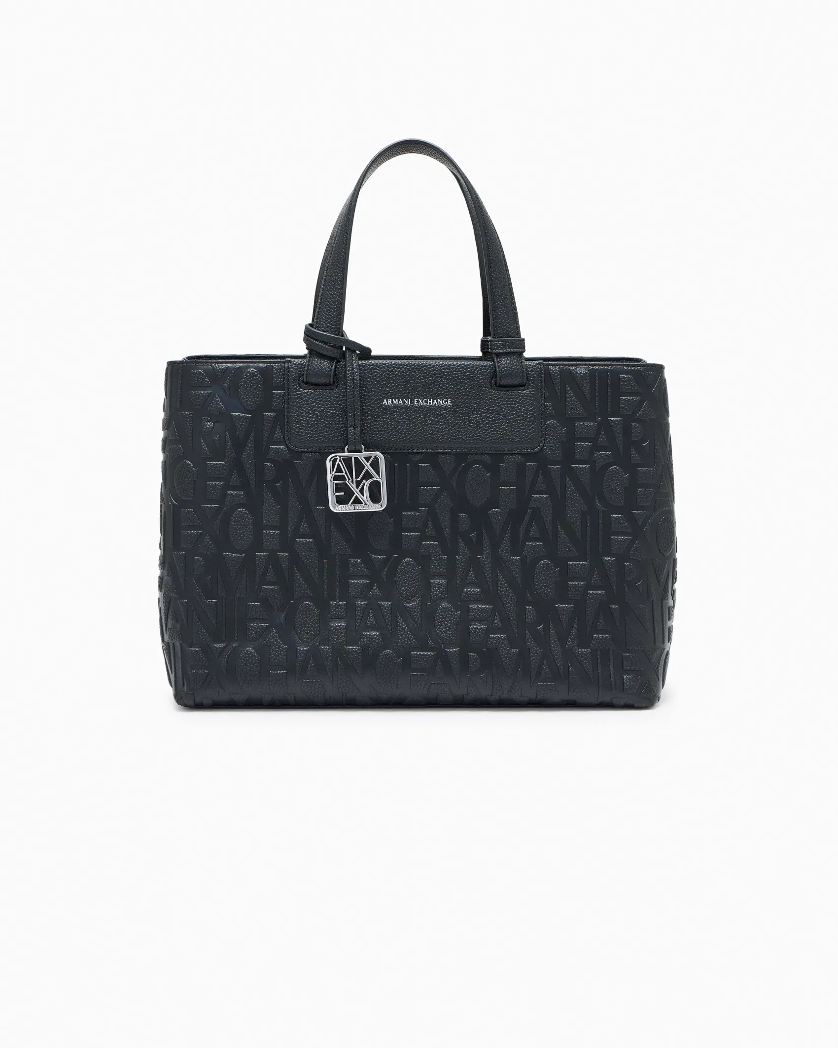 Borsa a mano Armani Exchange nera in similpelle con logo in rilievo