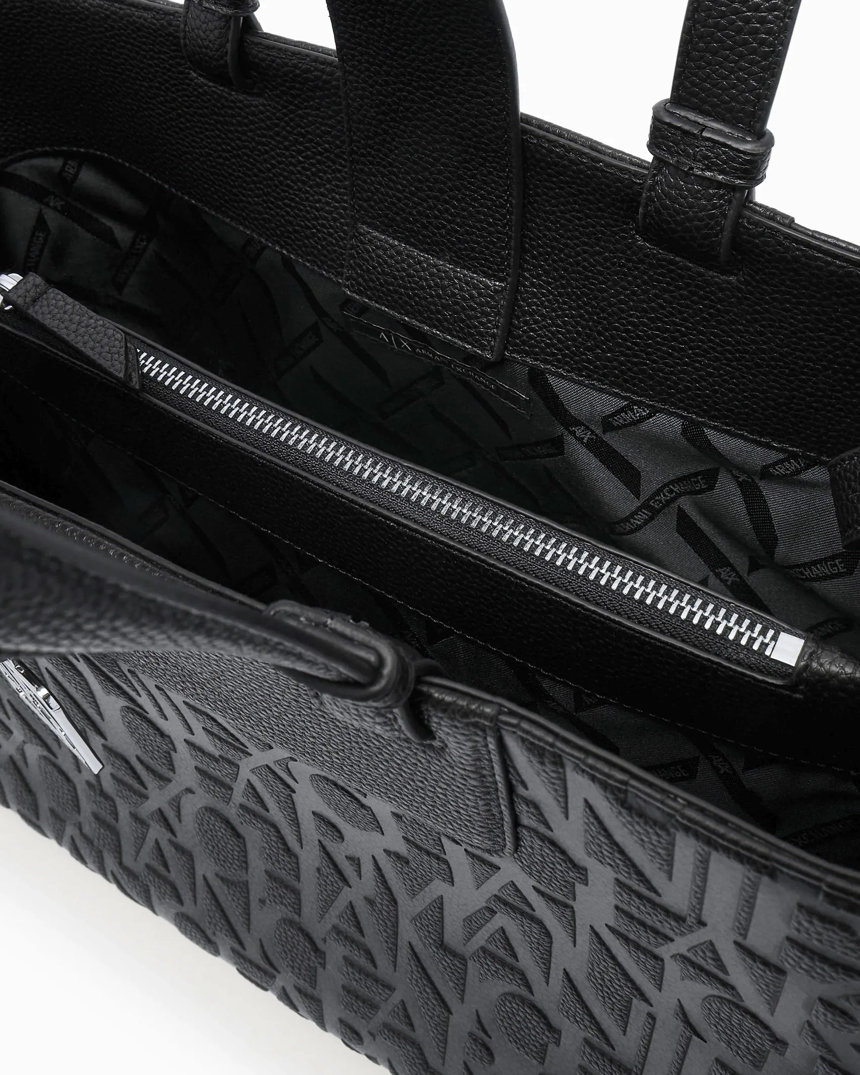 Borsa a mano Armani Exchange nera in similpelle con logo in rilievo