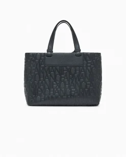 Borsa a mano Armani Exchange nera in similpelle con logo in rilievo